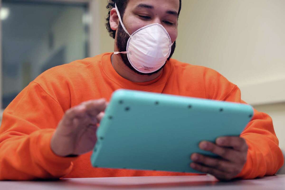 Incarcerated resident using a Nucleos tablet at San Francisco County Jail